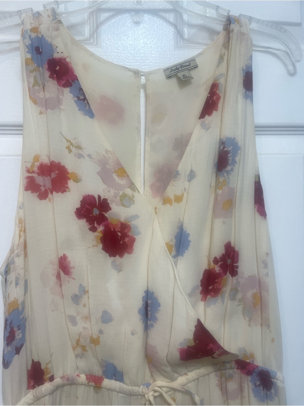 Lucky Brand Cream Floral Dress with Red and Blue Accents